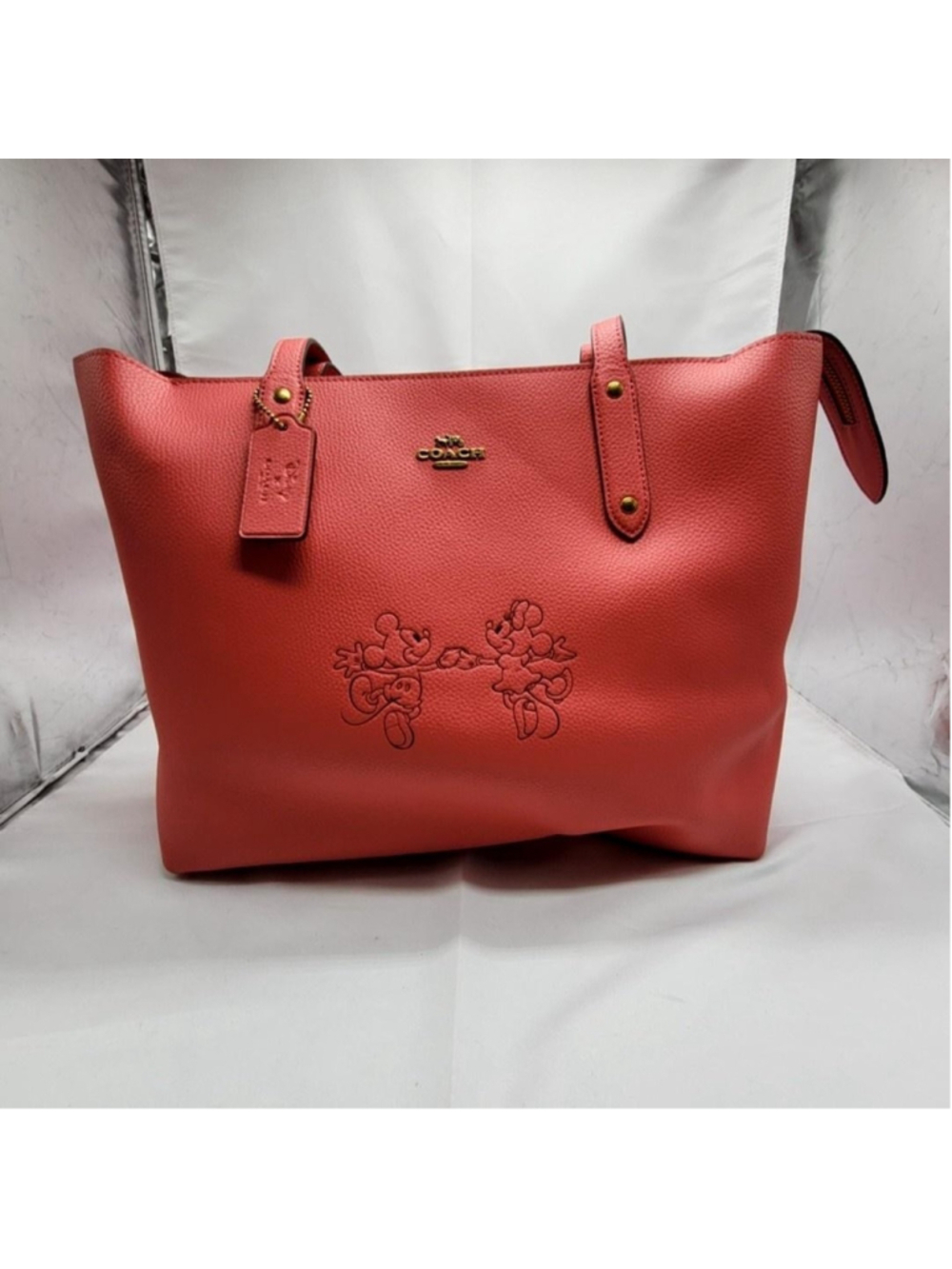 Disney X Coach Tote Bag Womens Large Pink Leather Mickey Minnie Shoulder Purse